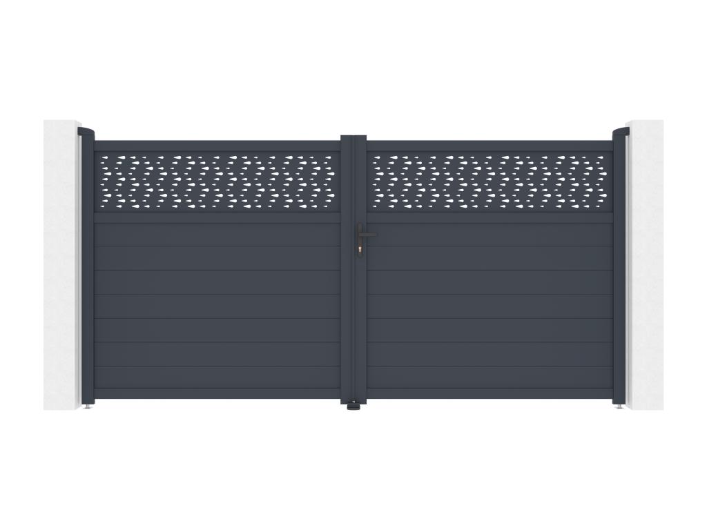 Puerta batiente de aluminio semi sólida con patrones L355 x H181 cm antracita - BAZIO Gran oferta