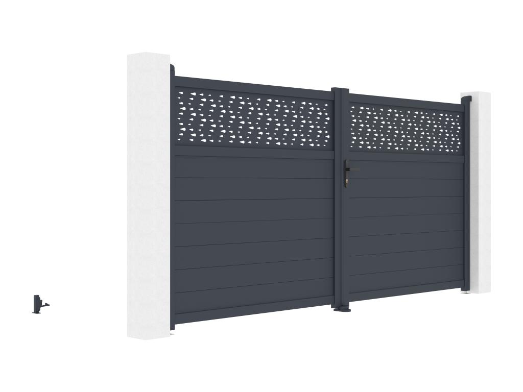 Puerta batiente de aluminio semi sólida con patrones L355 x H181 cm antracita - BAZIO Gran oferta
