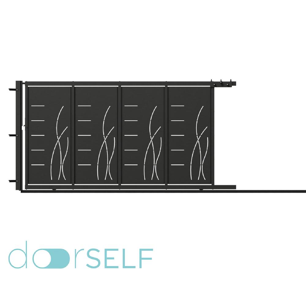 Puerta corredera DOORSELF 400x200cm +Peatonal Lines&rushes gris forja