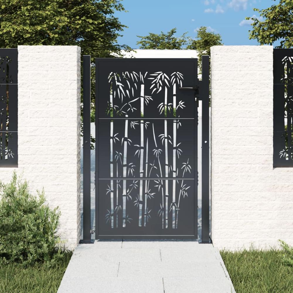 vidaXL Puerta de jardín acero gris antracita diseño bambú 105x155 cm