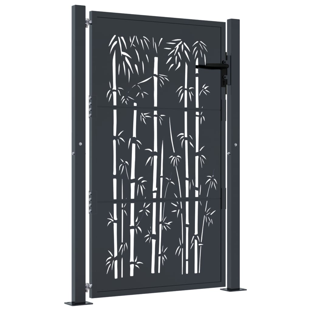 vidaXL Puerta de jardín acero gris antracita diseño bambú 105x155 cm Precio ultrabajo