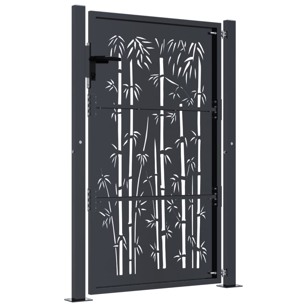 vidaXL Puerta de jardín acero gris antracita diseño bambú 105x155 cm Precio ultrabajo