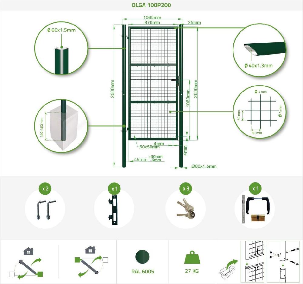 Puerta de valla 1m OLGA 100P200 Verde En oferta