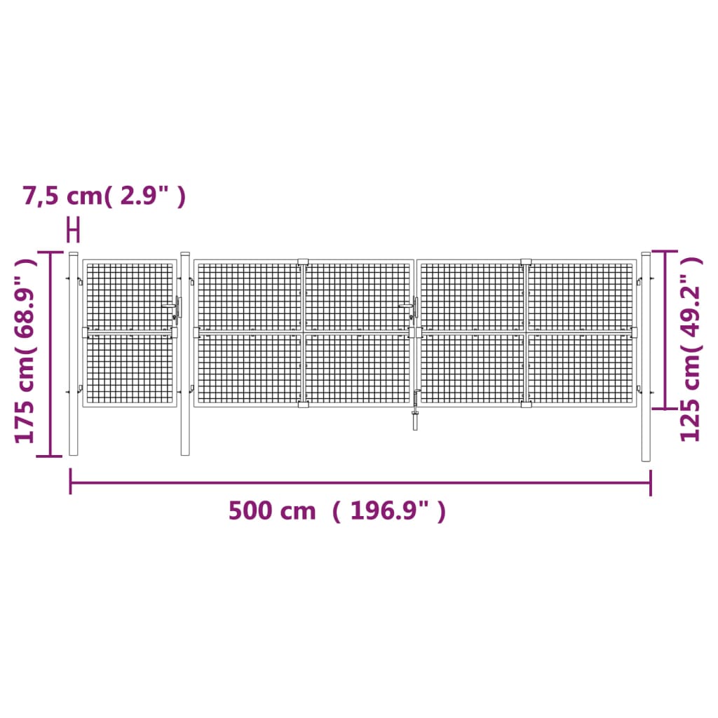 vidaXL Puerta de malla de jardín acero galvanizado antracita 500x175cm Gran oferta