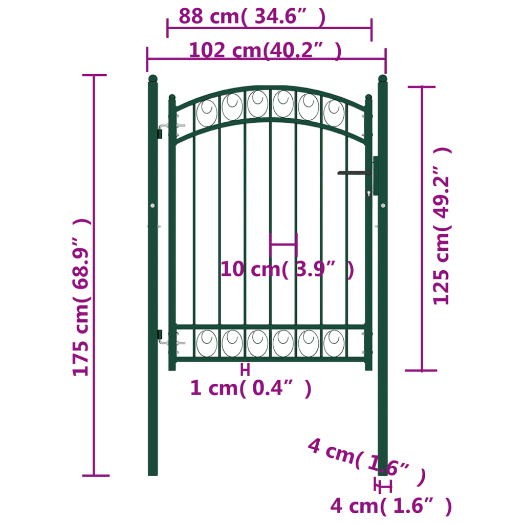 vidaXL Puerta de jardín con arco superior acero verde 100x125 cm Mejor oferta