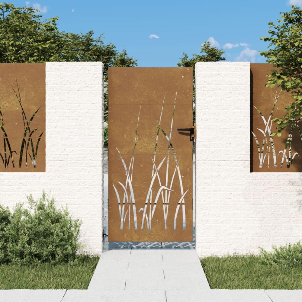 vidaXL Puerta de jardín acero corten diseño hierba 85x200 cm