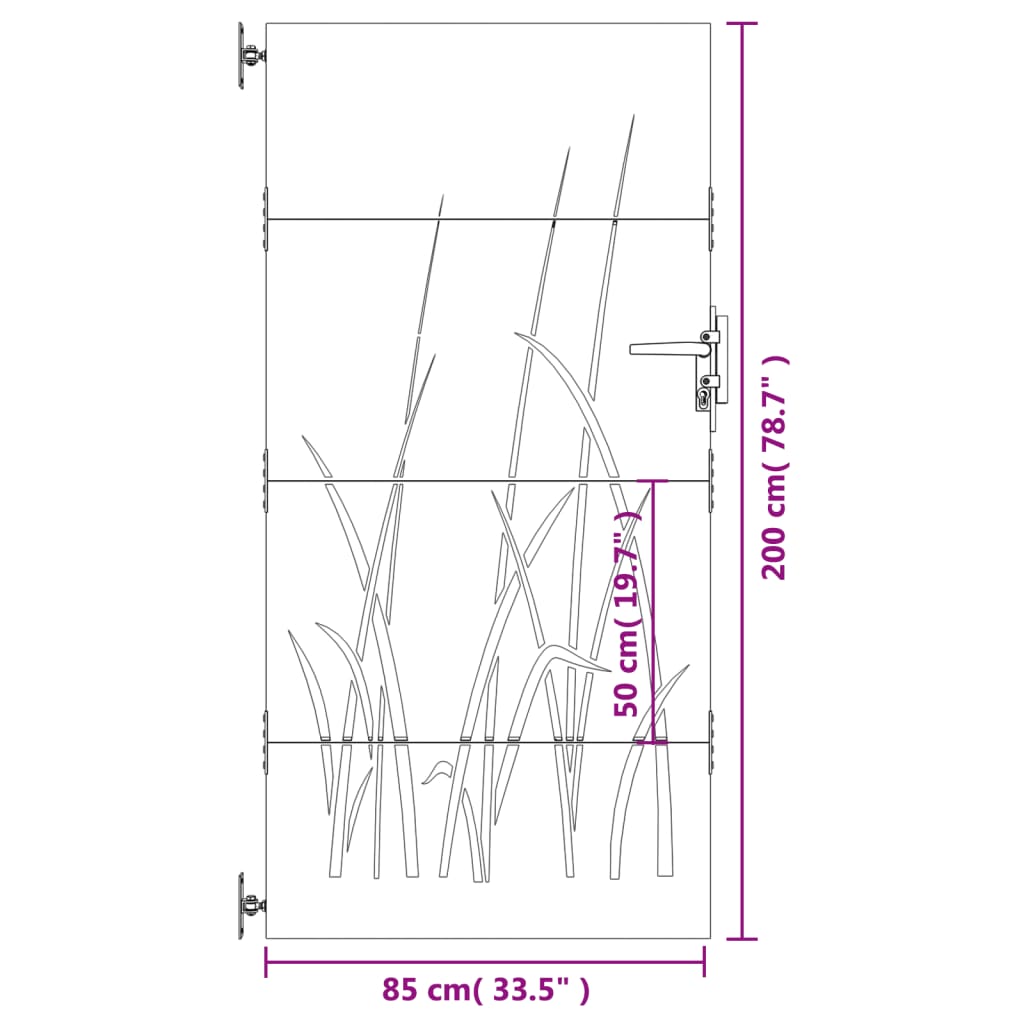 vidaXL Puerta de jardín acero corten diseño hierba 85x200 cm Envío gratis