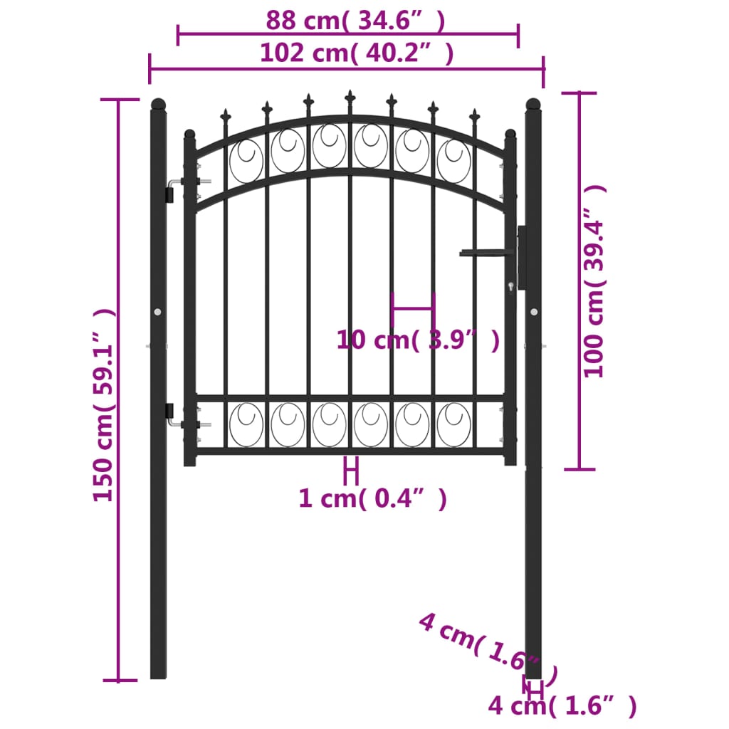 vidaXL Puerta de valla con picos acero negro 100x100 cm COMPRAR AHORA