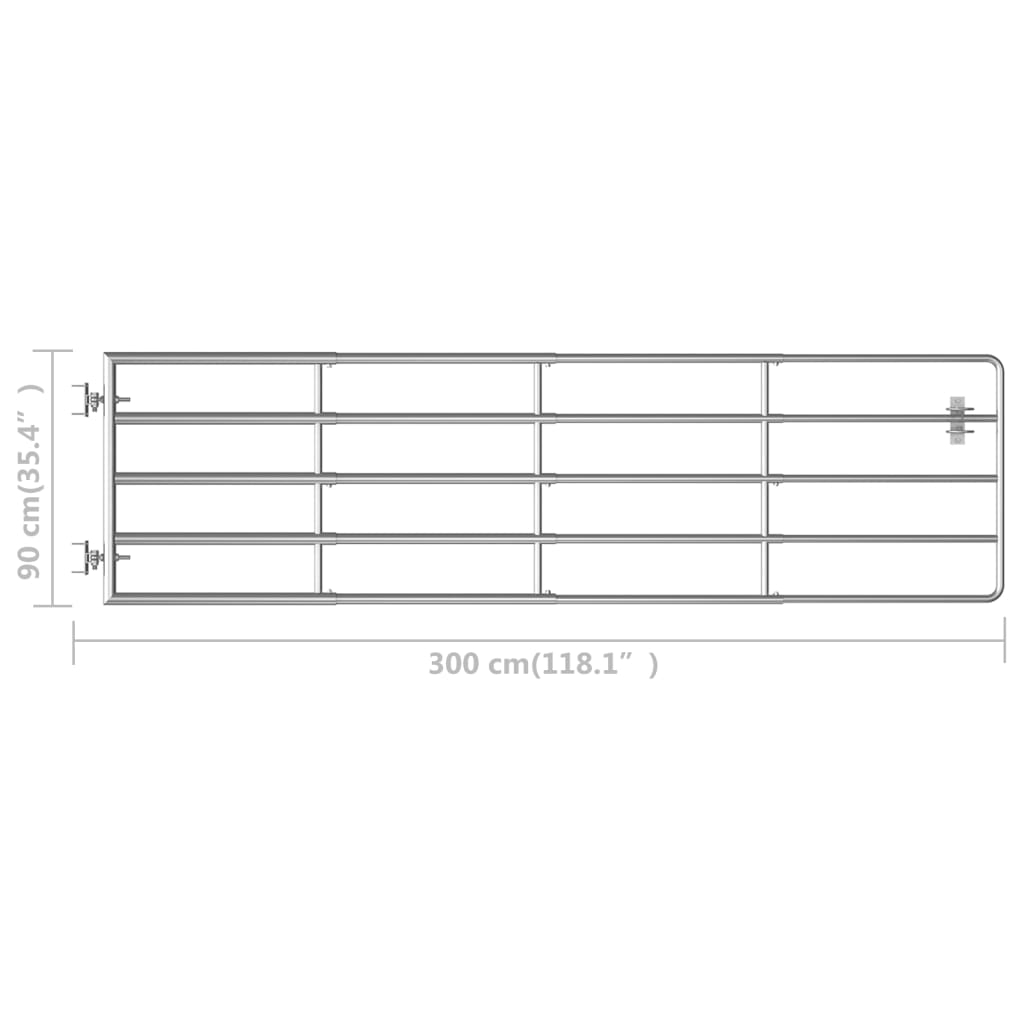vidaXL Cancela de 5 barras para campo acero plateado (115-300)x90 cm Promoción por tiempo limitado