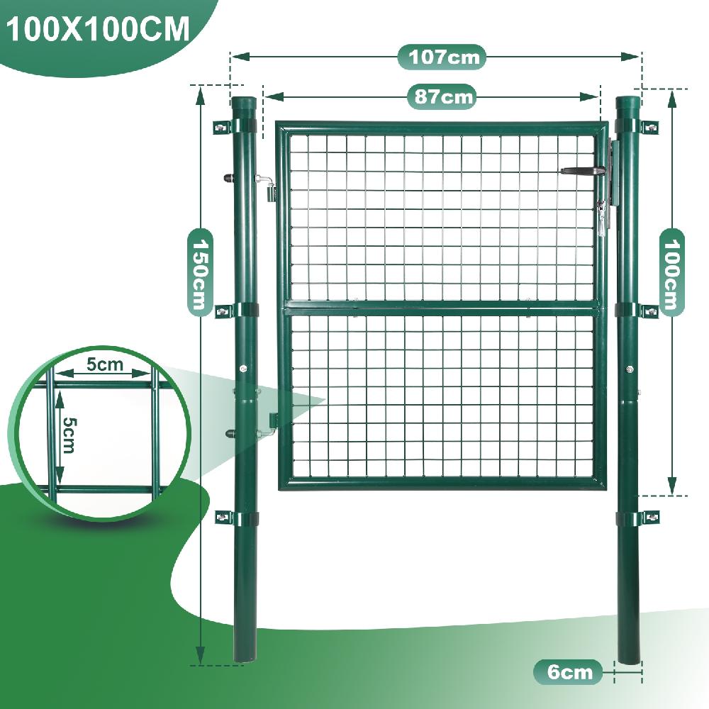 Puerta de Malla para Jardín Acero Galvanizado Valla con Cerradura Puerta 100 x 100cm Gris Descuentos del mes