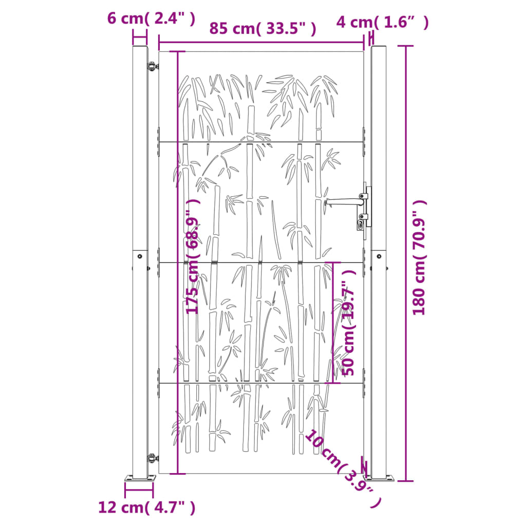 vidaXL Puerta de jardín acero corten diseño bambú 105x180 cm Oferta exclusiva