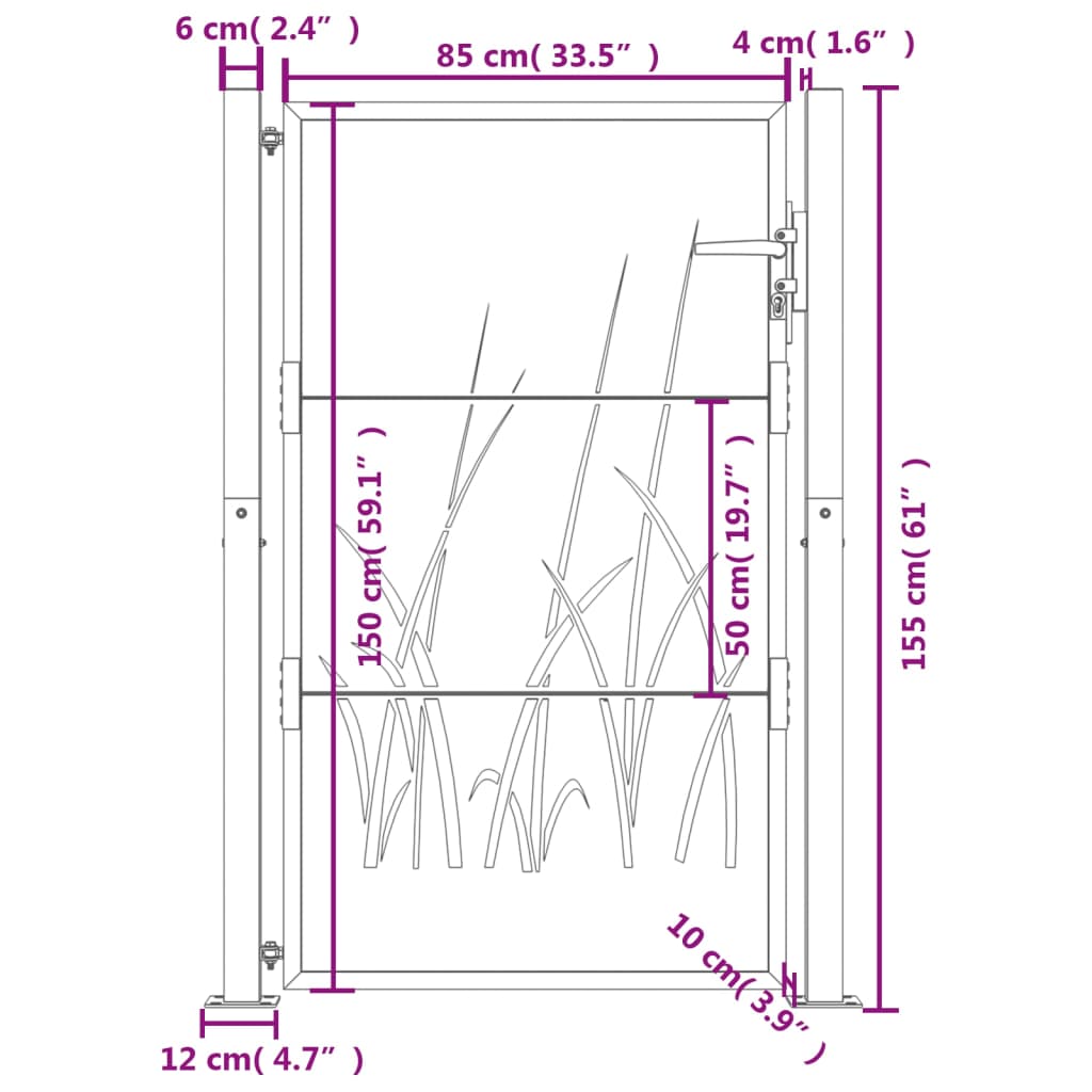 vidaXL Puerta de jardín acero corten diseño hierba 105x155 cm Ofertas especiales