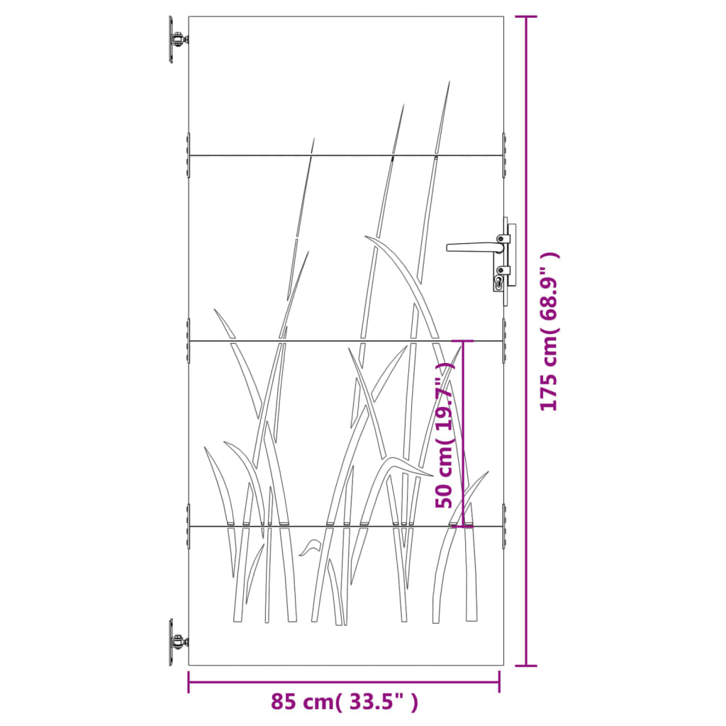 vidaXL Puerta de jardín acero corten diseño hierba 85x175 cm Outlet