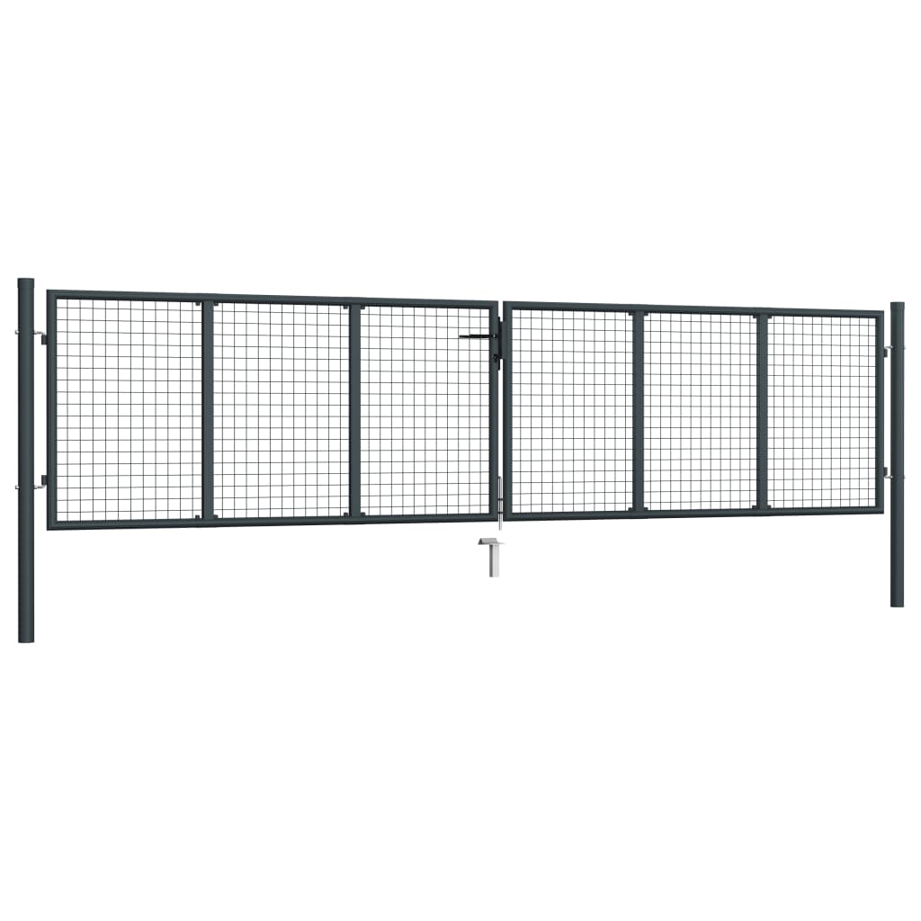 Puerta de malla de jardín | Puerta de valla | Cancela de valla acero galvanizado gris 400x150 cm CFW65810