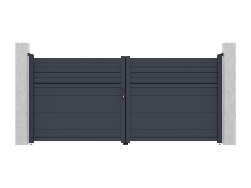 Puerta eléctrica batiente de aluminio con lamas L355 x H166 cm antracita - VIAZO Tienda