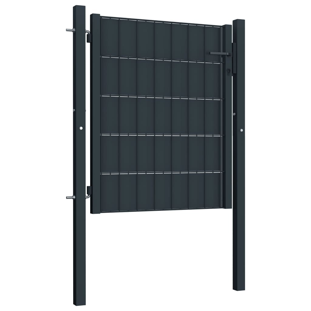 Puerta de jardín | Puerta de valla de PVC y acero gris antracita 100x81 cm CFW81394