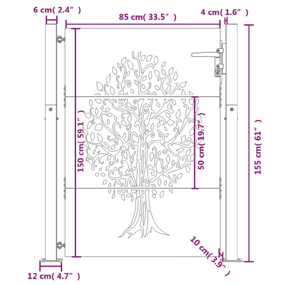 vidaXL Puerta de jardín acero corten diseño árbol 105x155 cm Rebajas top