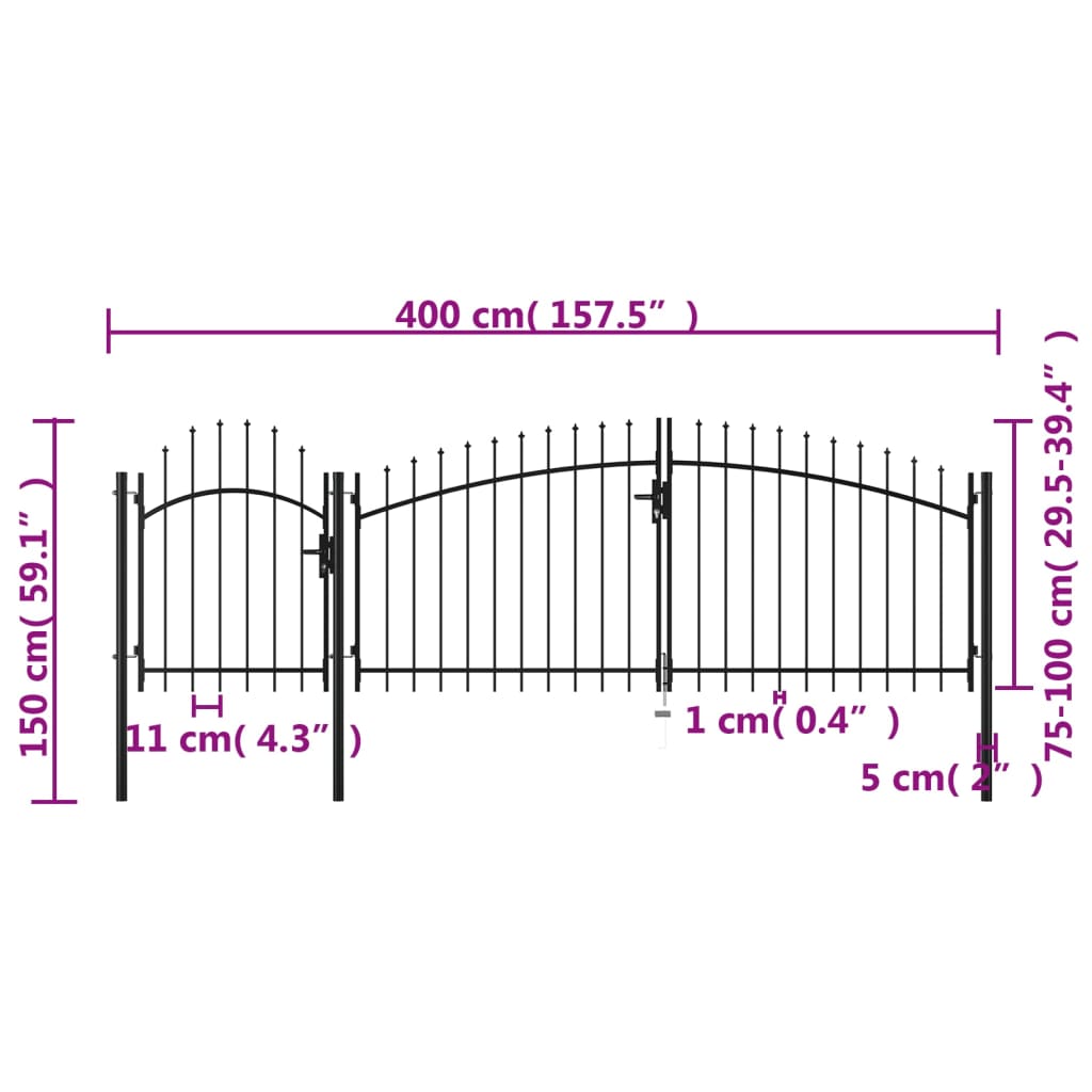 vidaXL Puerta de jardín de acero negro 1 5x4 m Último día