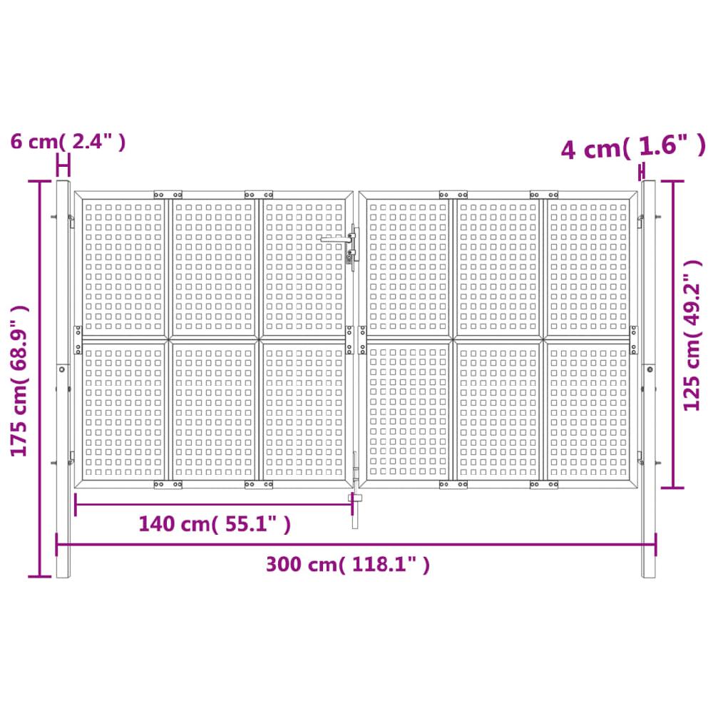 vidaXL Puerta de jardín acero gris antracita 300x125 cm Precio de fábrica