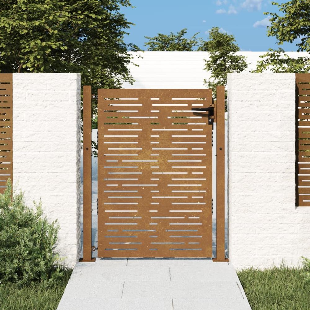 Puerta de jardín | Puerta para valla acero corten diseño cuadrado 105x130 cm CFW28112