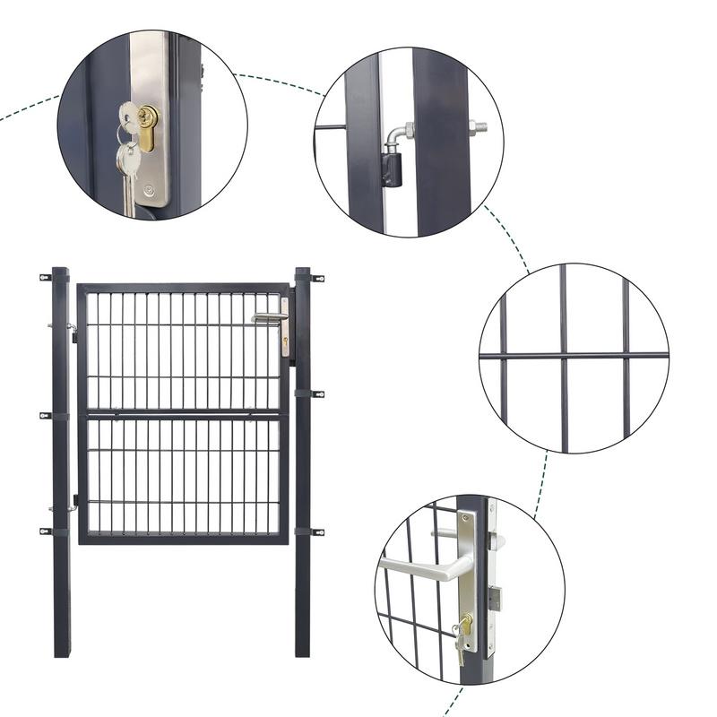 Puerta de Malla para Jardín Acero Galvanizado Valla con Cerradura Puerta 120 x 100cm Gris Superdescuento