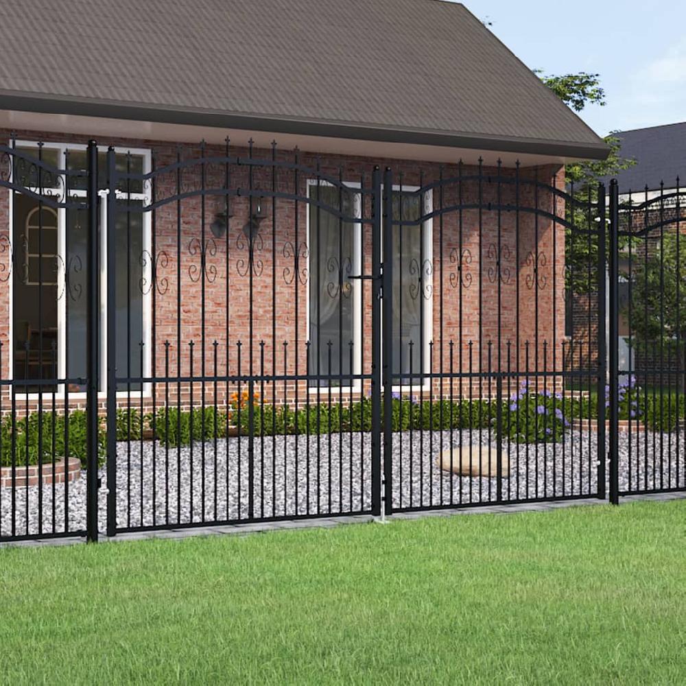 vidaXL Puerta de valla punta lanza acero recubierto negro 305x223cm
