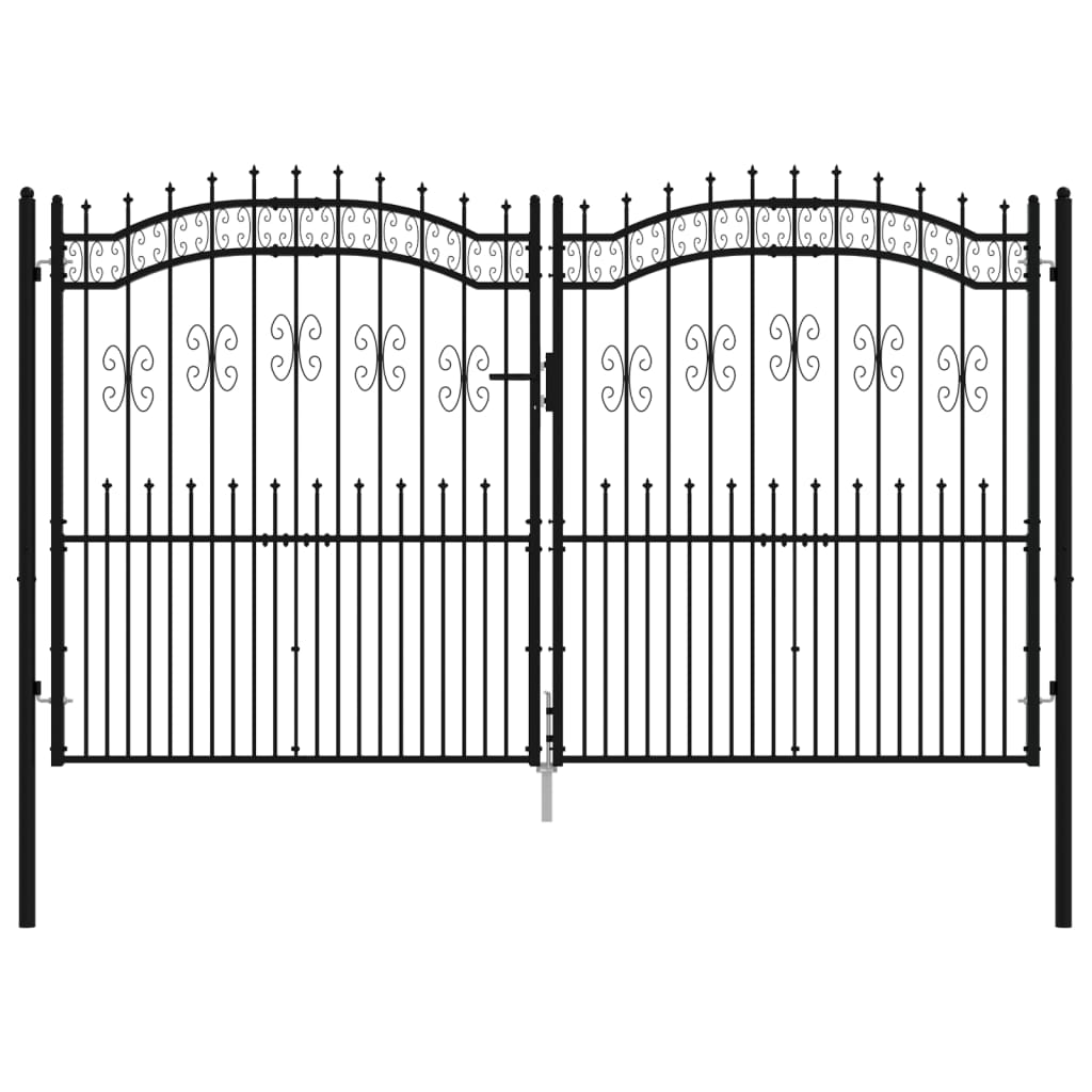 vidaXL Puerta de valla punta lanza acero recubierto negro 305x223cm En oferta