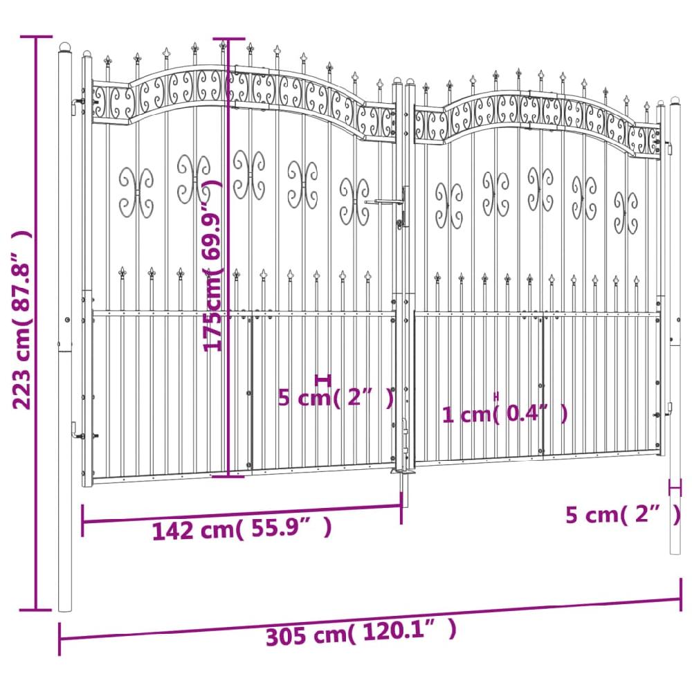 vidaXL Puerta de valla punta lanza acero recubierto negro 305x223cm En oferta