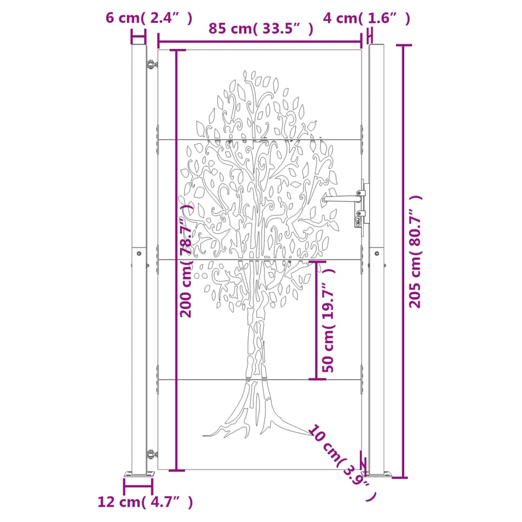 vidaXL Puerta de jardín acero corten diseño árbol 105x205 cm Ofertas de temporada
