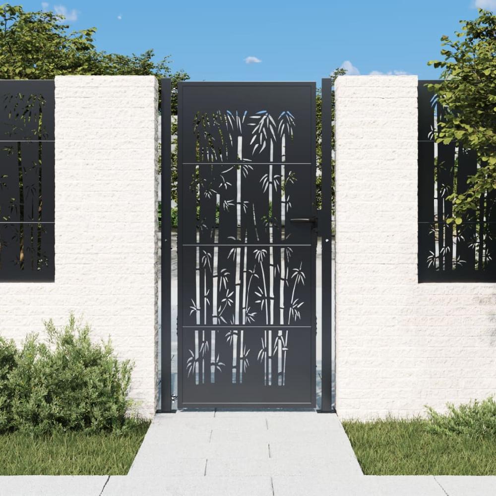 Puerta de jardín | Puerta de valla | Cancela de valla acero gris antracita diseño bambú 105x180 cm CFW18817 En oferta