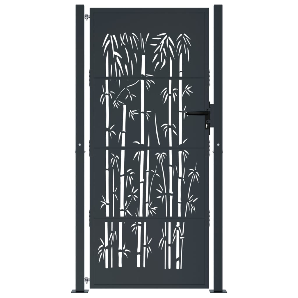 Puerta de jardín | Puerta de valla | Cancela de valla acero gris antracita diseño bambú 105x180 cm CFW18817 En oferta