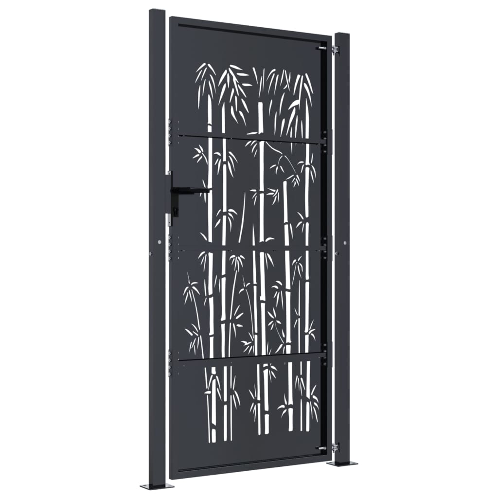 Puerta de jardín | Puerta de valla | Cancela de valla acero gris antracita diseño bambú 105x180 cm CFW18817 En oferta