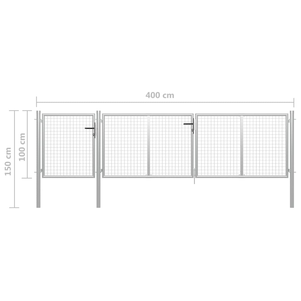 vidaXL Puerta de jardín de acero plateado 400x100 cm Descuento
