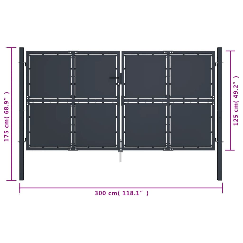 vidaXL Puerta de jardín de acero gris antracita 300x125 cm Liquidación