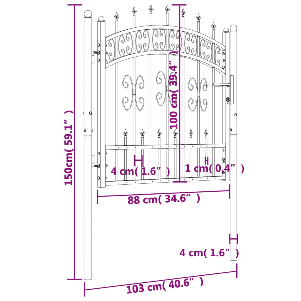 vidaXL Puerta de valla punta lanza acero recubierto negro 103x150cm Rebajas top