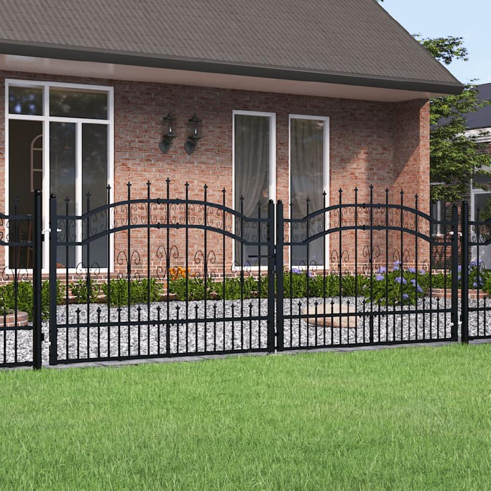 vidaXL Puerta de valla punta lanza acero recubierto negro 305x151cm