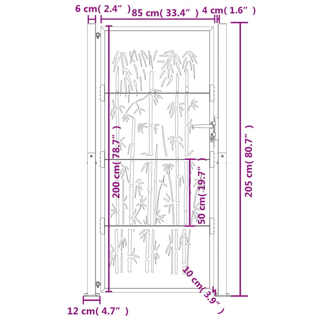 vidaXL Puerta de jardín acero corten diseño bambú 105x205 cm Envío gratis