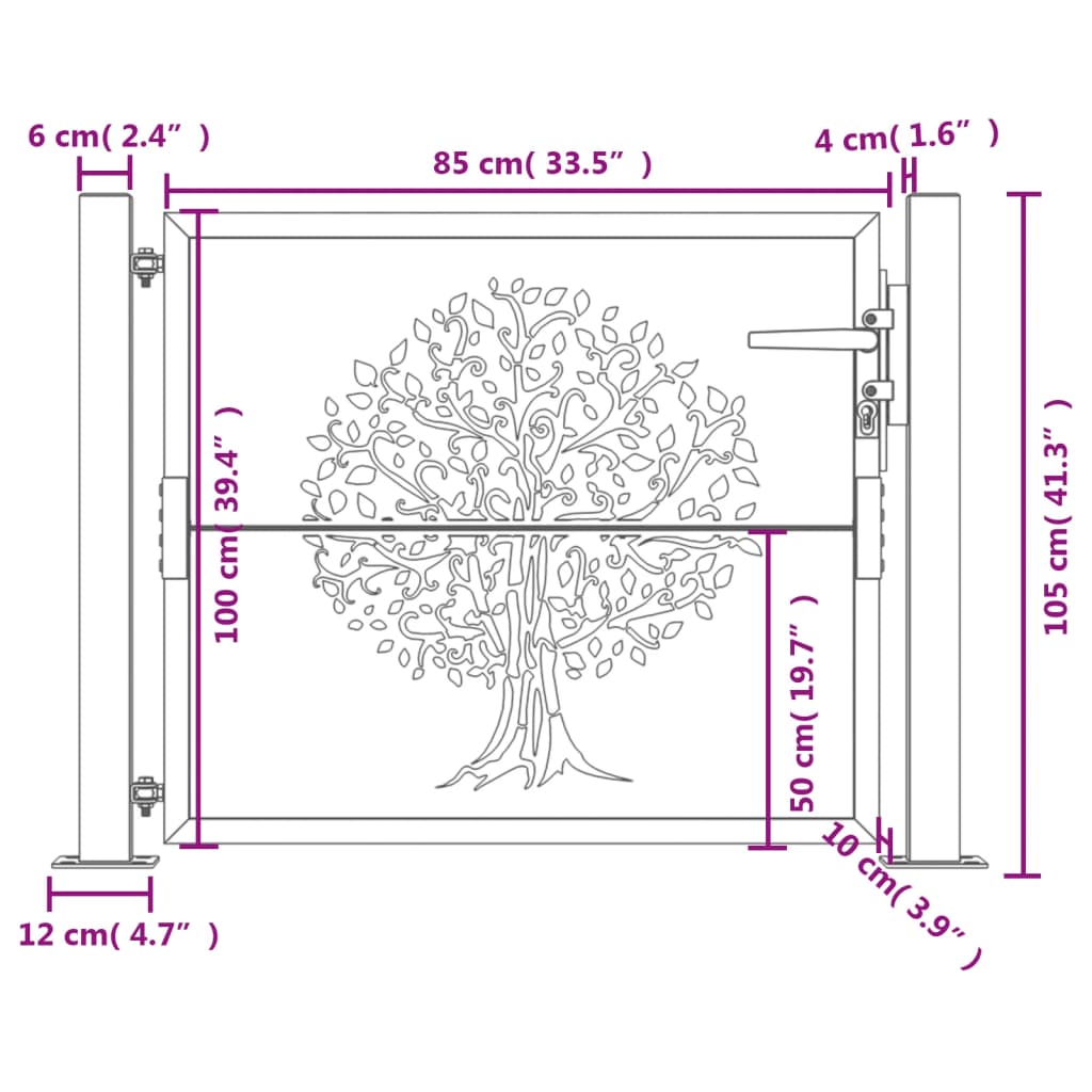 vidaXL Puerta de jardín acero corten diseño árbol 105x105 cm Últimos 3 días