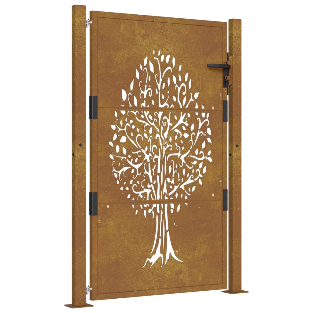 vidaXL Puerta de jardín acero corten diseño árbol 105x130 cm Último día