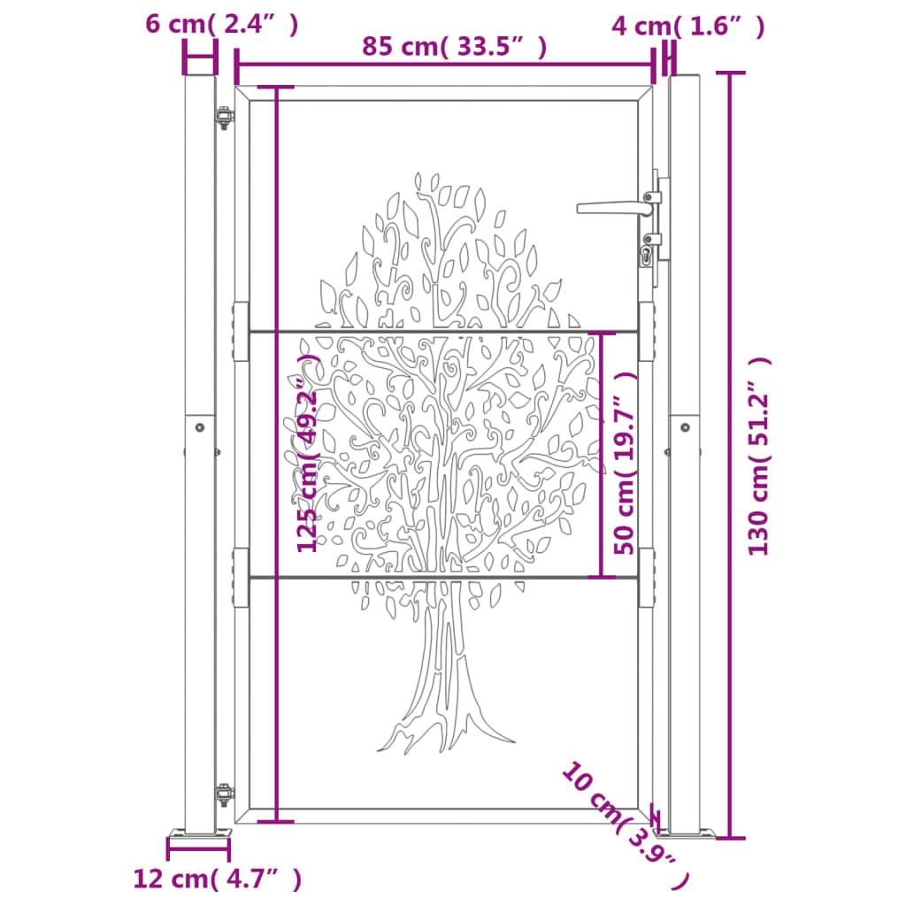 vidaXL Puerta de jardín acero corten diseño árbol 105x130 cm Último día