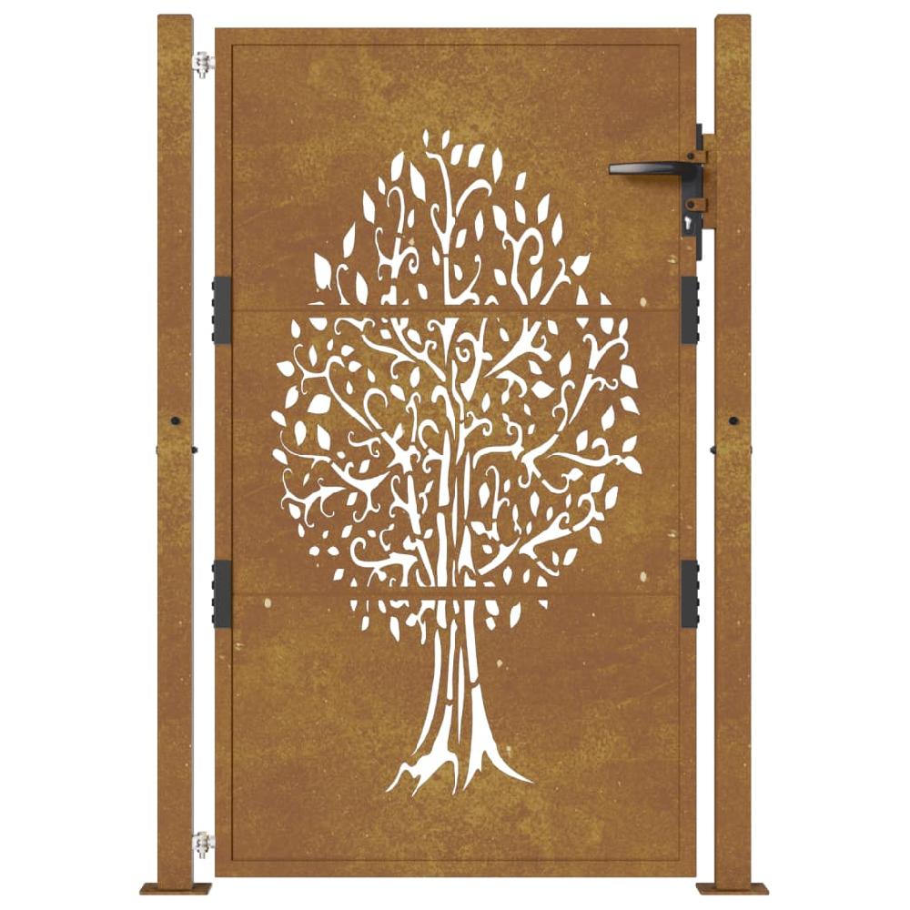 vidaXL Puerta de jardín acero corten diseño árbol 105x130 cm Último día