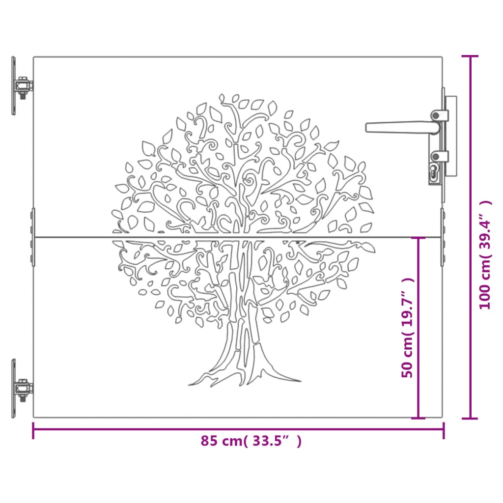 vidaXL Puerta de jardín acero corten diseño árbol 85x100 cm Precio de fábrica
