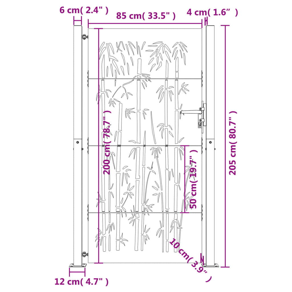 vidaXL Puerta de jardín acero corten diseño bambú 105x205 cm Promoción por tiempo limitado