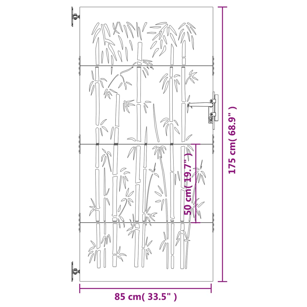 vidaXL Puerta de jardín acero corten diseño bambú 85x175 cm Solo hoy