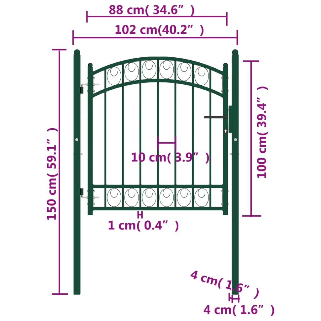 vidaXL Puerta de jardín con arco superior acero verde 100x100 cm Oferta especial de fábrica