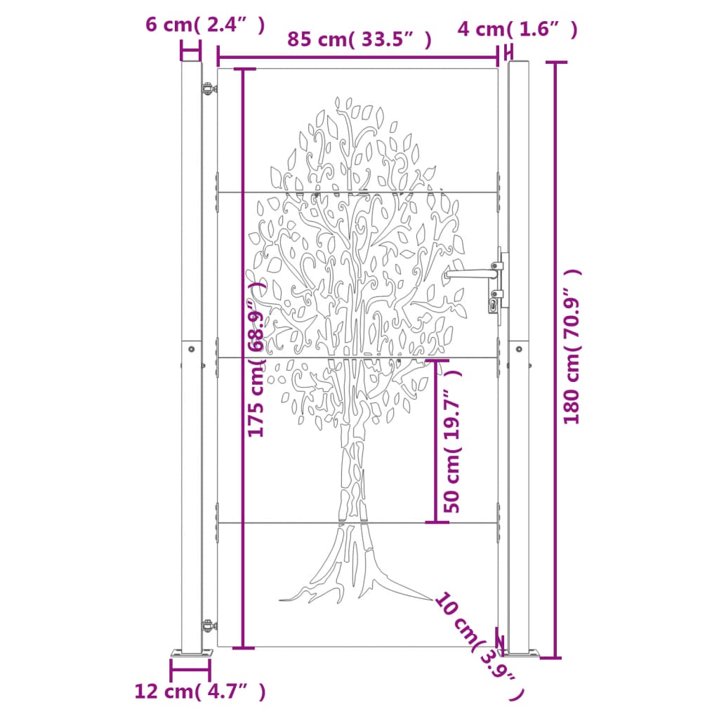 vidaXL Puerta de jardín acero corten diseño árbol 105x180 cm Promoción trimestral