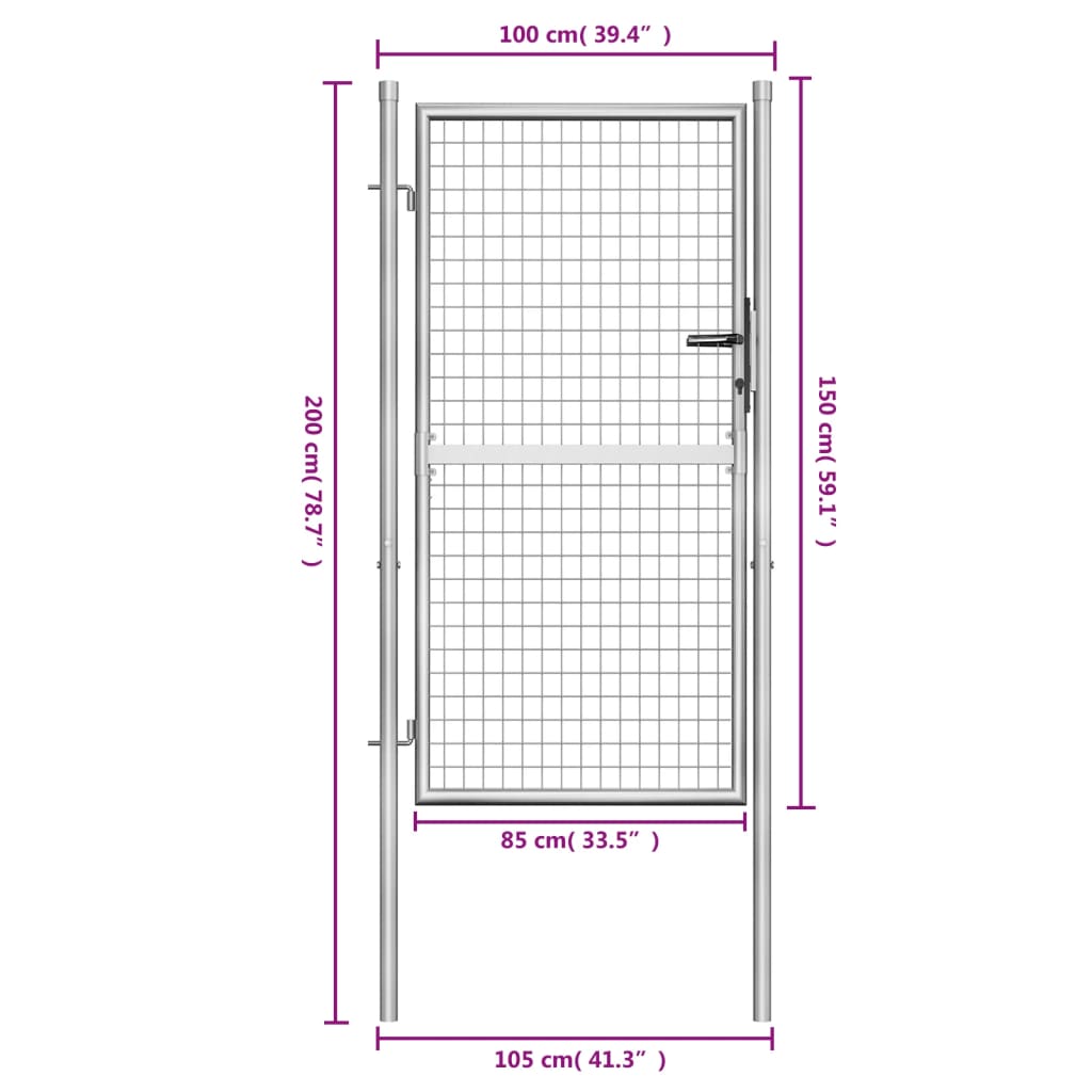 vidaXL Puerta de jardín acero galvanizado plateado 105x200 cm Superdescuento