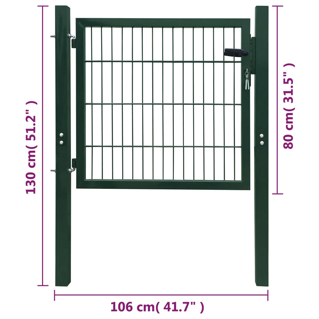 vidaXL Cancela de valla 2D individual verde 106x130 cm Grandes descuentos