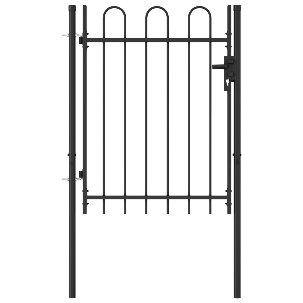 vidaXL Cancela de valla con una puerta y arcos acero negro 1x1 2 m