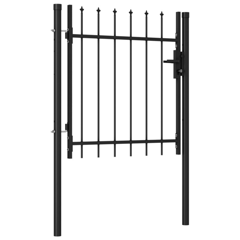 vidaXL Cancela de valla con una puerta y puntas acero negro 1x1 m Envío internacional gratuito